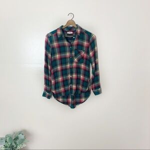 [American Eagle] Green Plaid Boyfriend Button Down Long Sleeve Top
